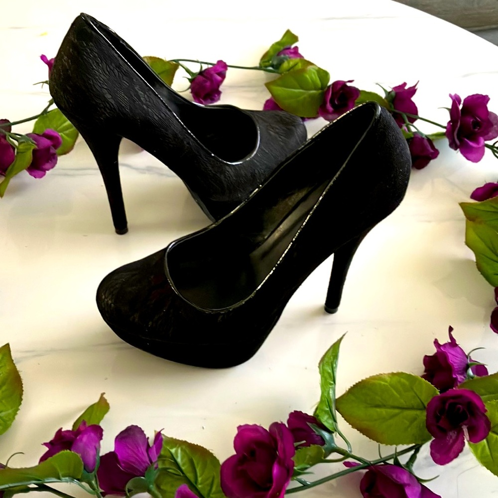 Size 6 1/2 Black laced high heels
